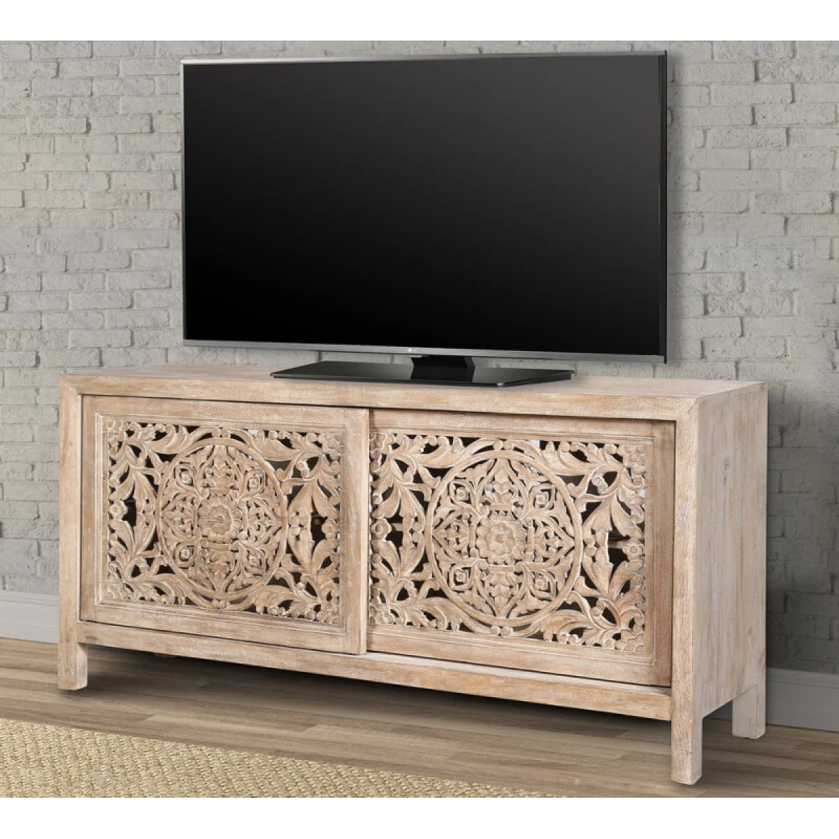 Crossings Eden 68 In. Tv Console Entertainment Stands Cream 4