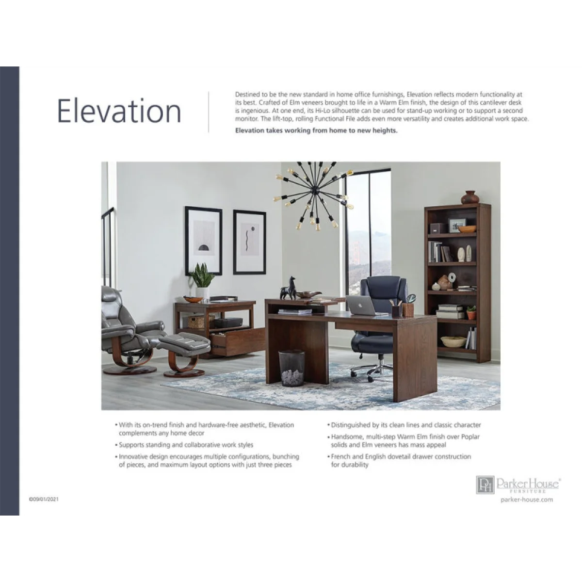 Elevation 66 In. Writing Desk Desks Brown 12