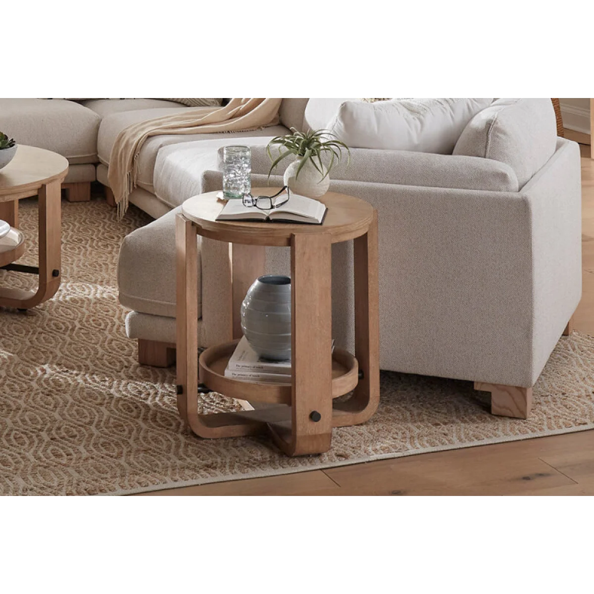 Escape Round End Table With Shelf End tables Brown 6
