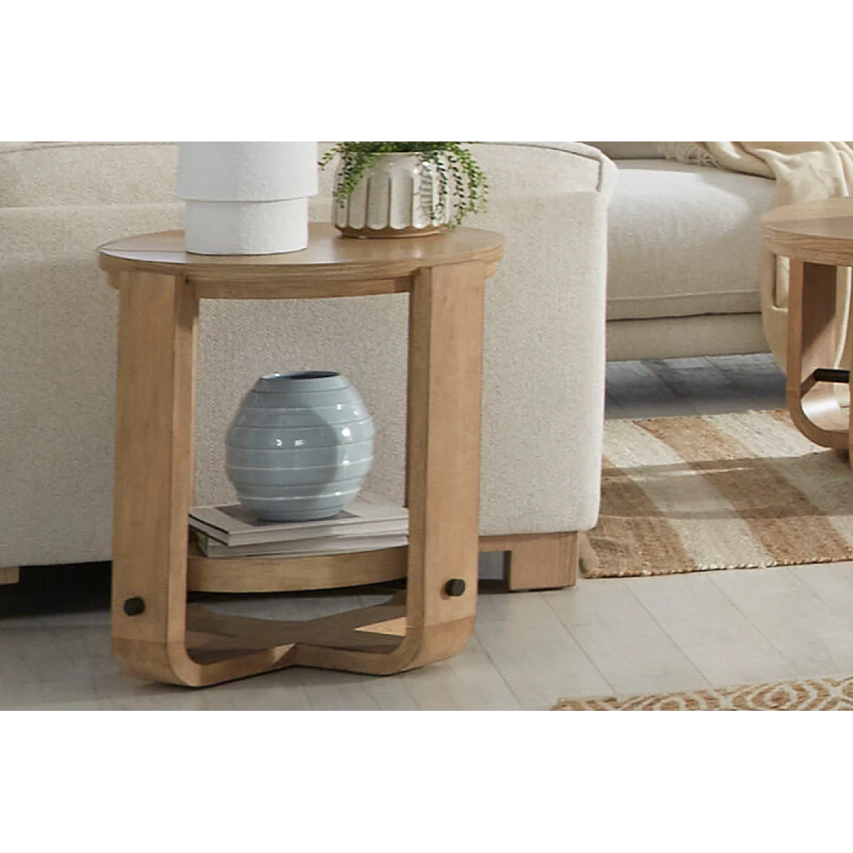Escape Round End Table With Shelf End tables Brown 12