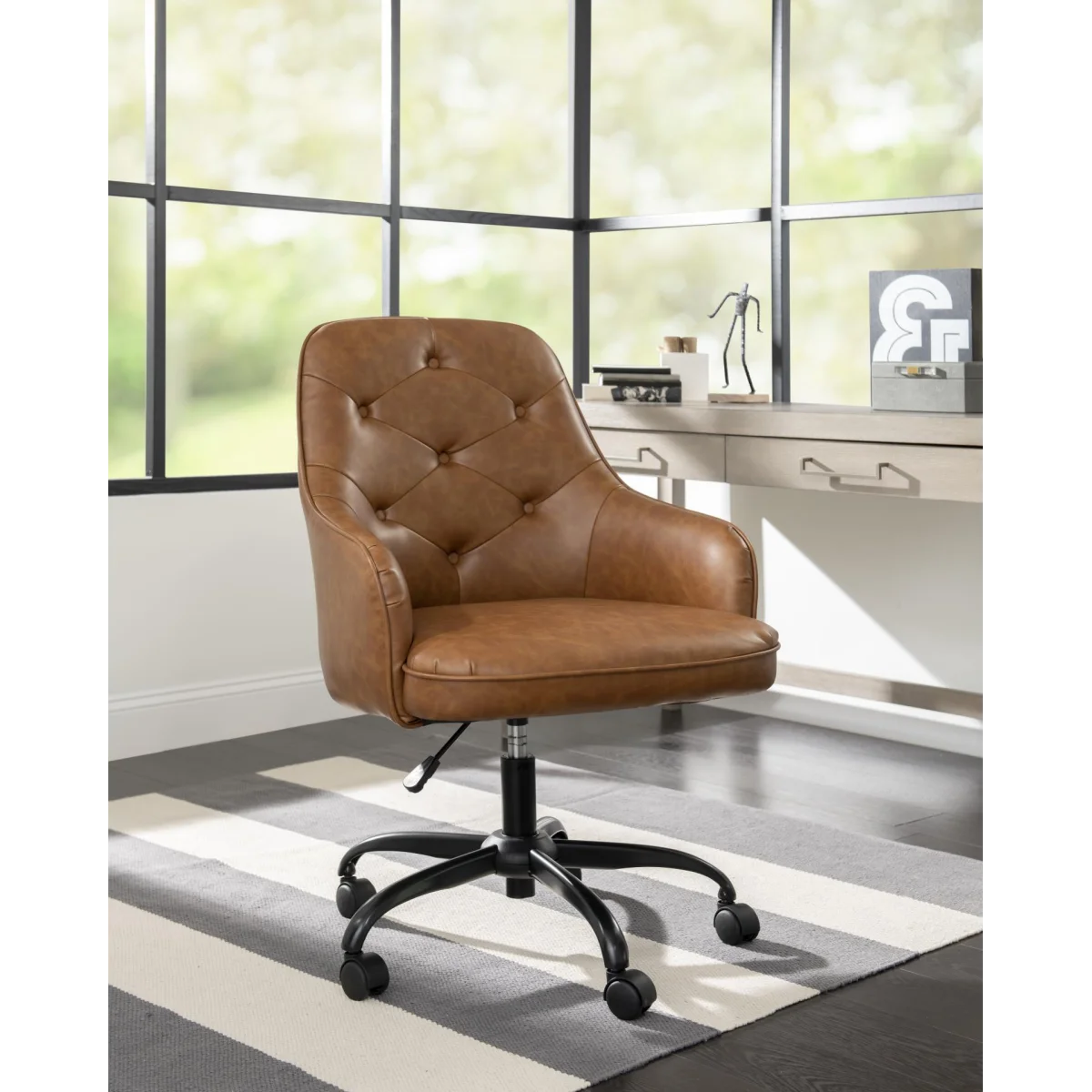 Cognac Tufted Task Chair Office Chairs Brown 10