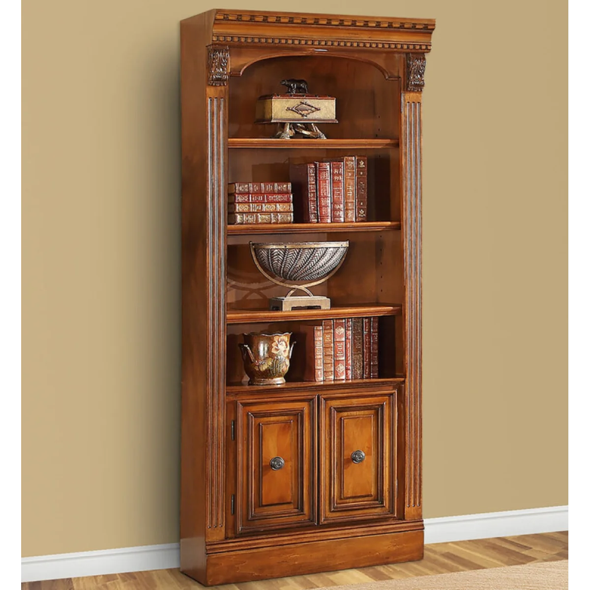 Huntington 32 In. Open Top Bookcase Bookcases Antique Vintage Pecan 4