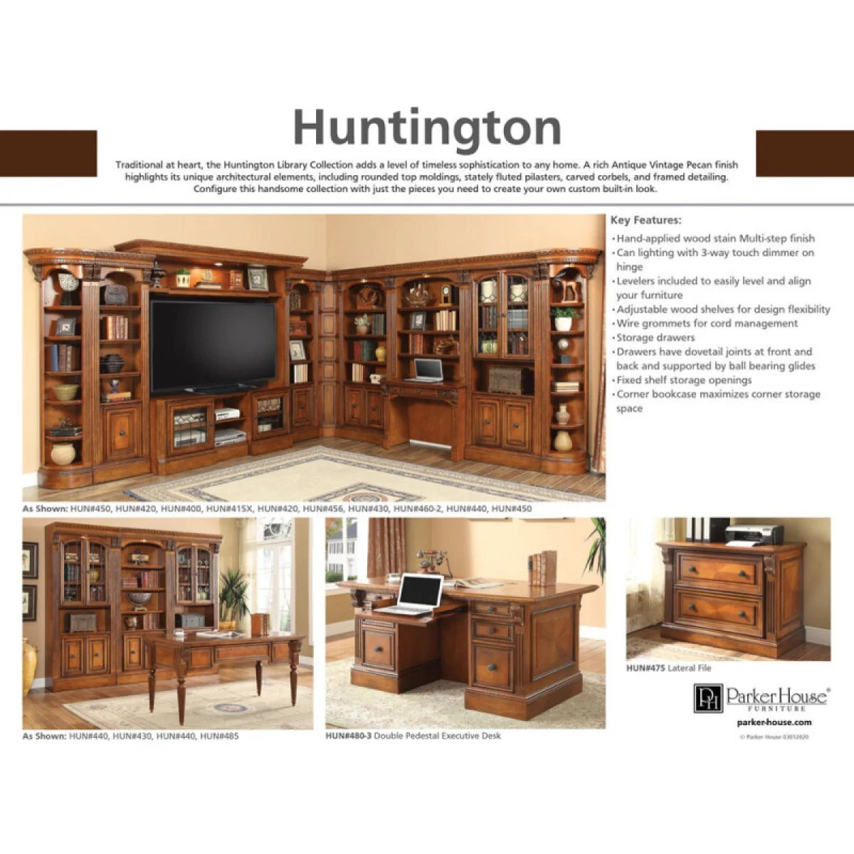 Huntington 32 In. Open Top Bookcase Bookcases Antique Vintage Pecan 8