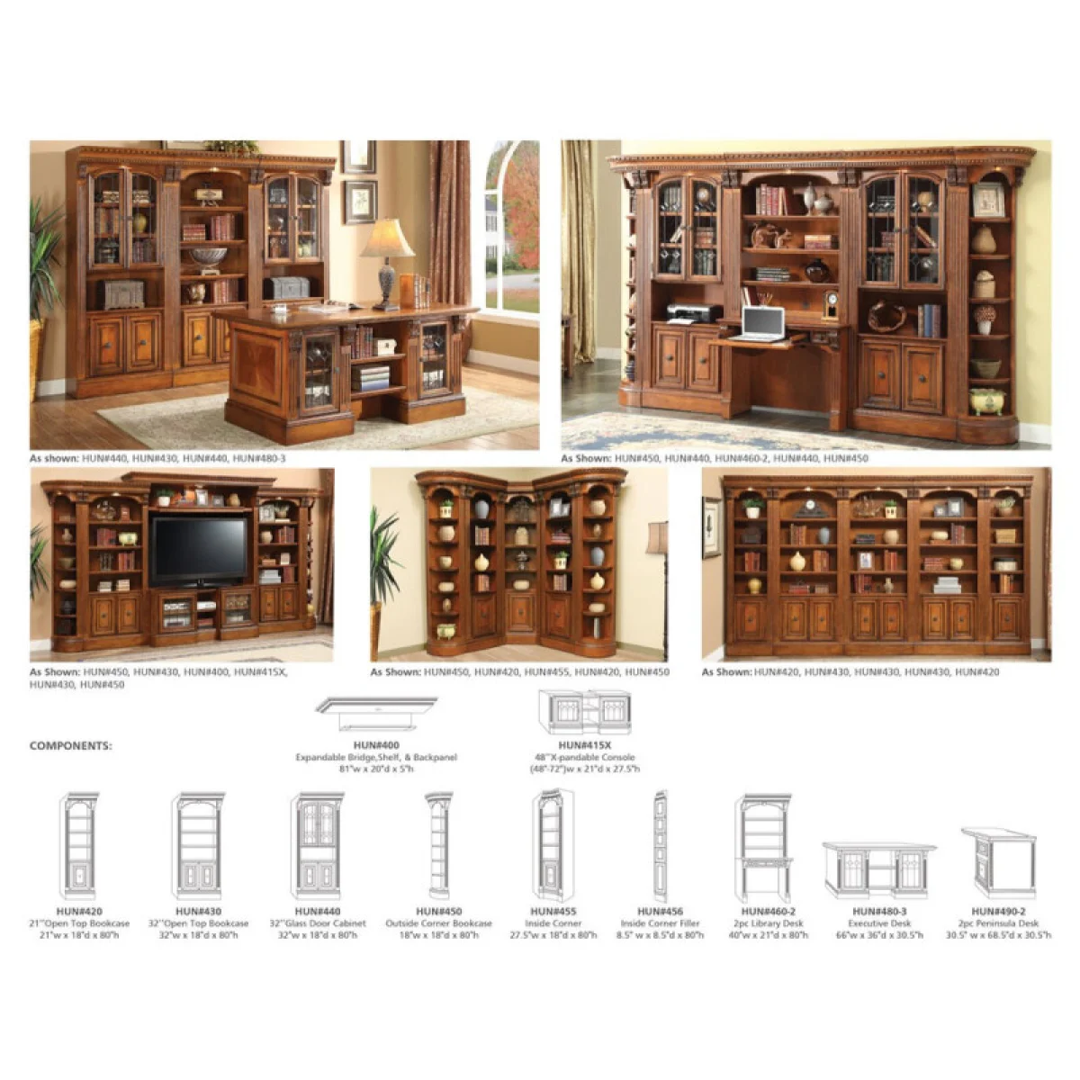 Huntington 32 In. Open Top Bookcase Bookcases Antique Vintage Pecan 9