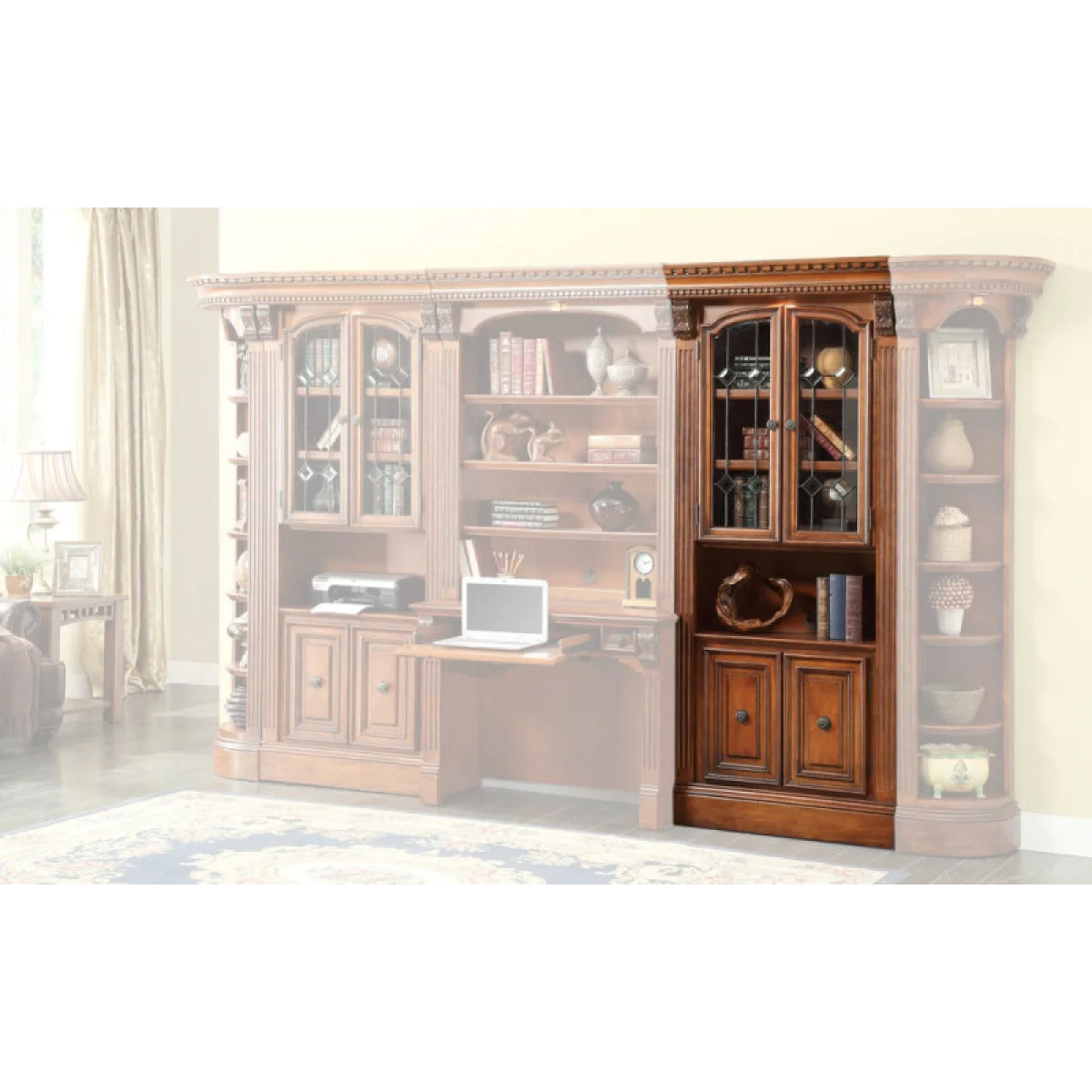 Huntington 32 In. Glass Door Cabinet Bookcases Antique Vintage Pecan 6