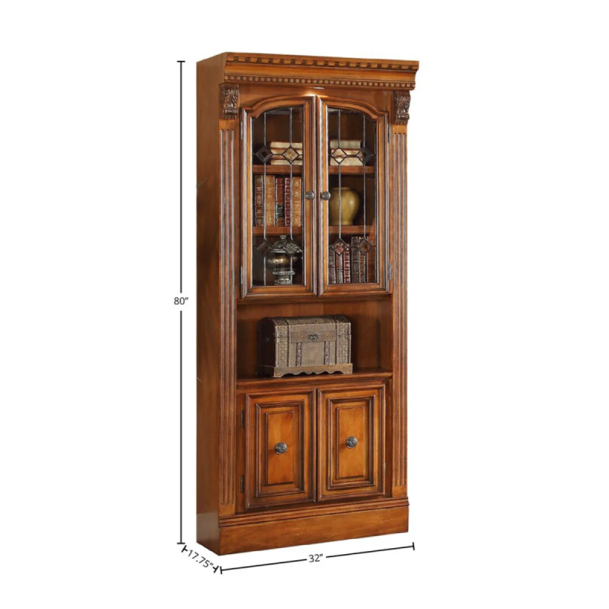 Huntington 32 In. Glass Door Cabinet Bookcases Antique Vintage Pecan 8