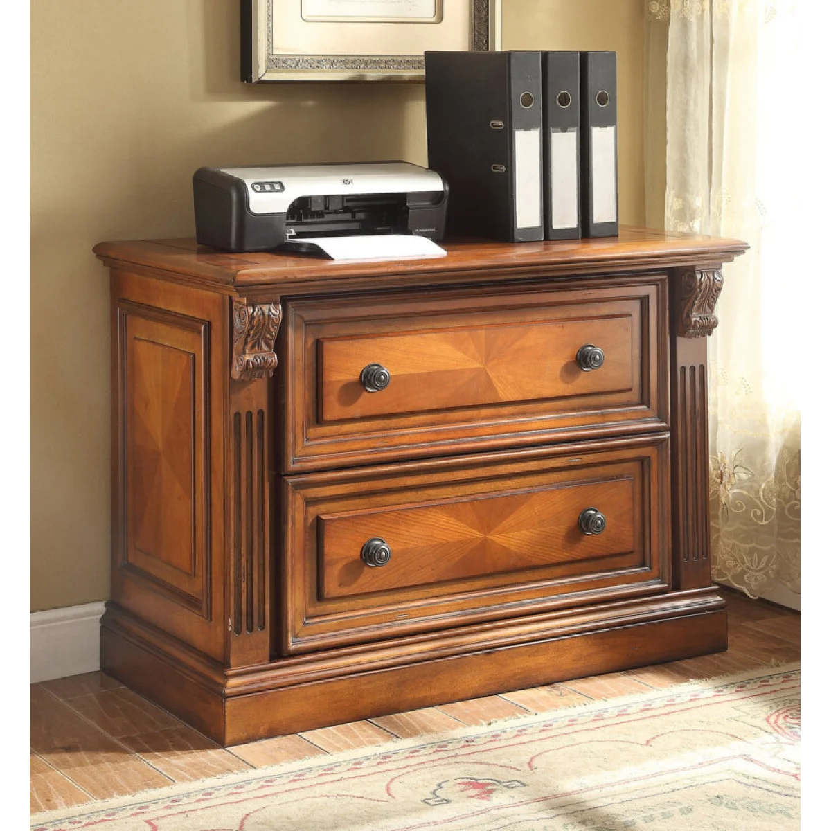 Huntington 2 Drawer Lateral File Office Storage Antique Vintage Pecan 4