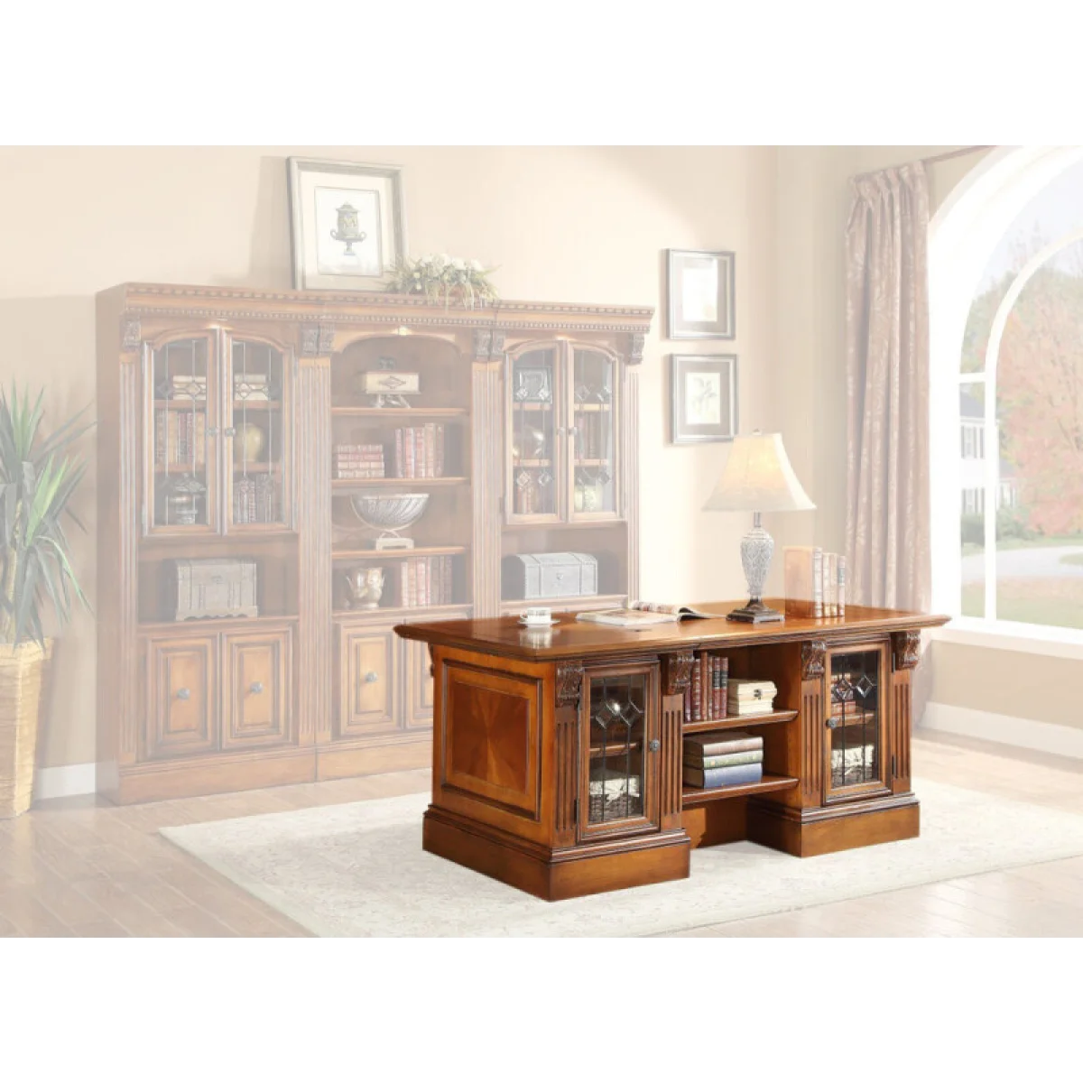 Huntington Double Pedestal Executive Desk Desks Antique Vintage Pecan 6