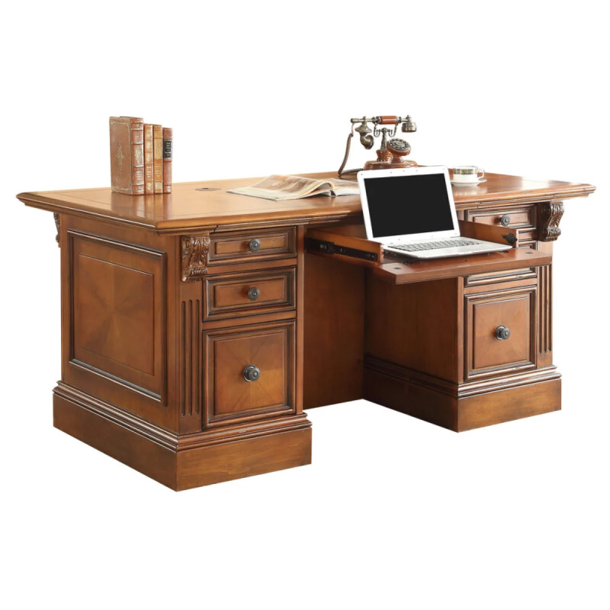 Huntington Double Pedestal Executive Desk Desks Antique Vintage Pecan 7
