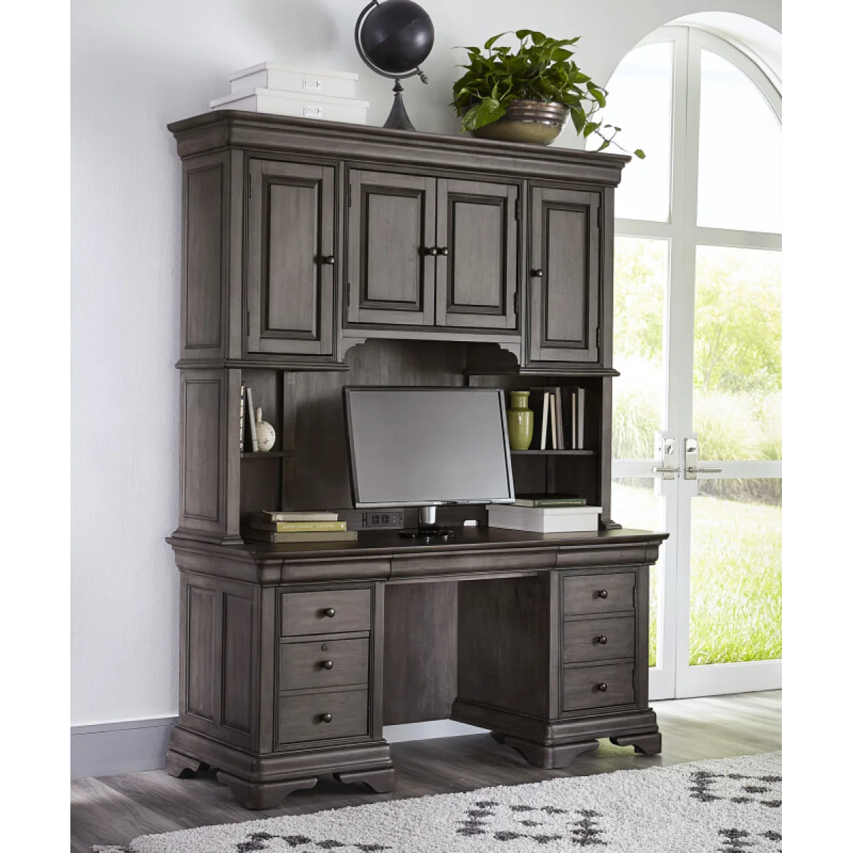 Sinclair 68″ Credenza Hutch Desks Ash Grey 8