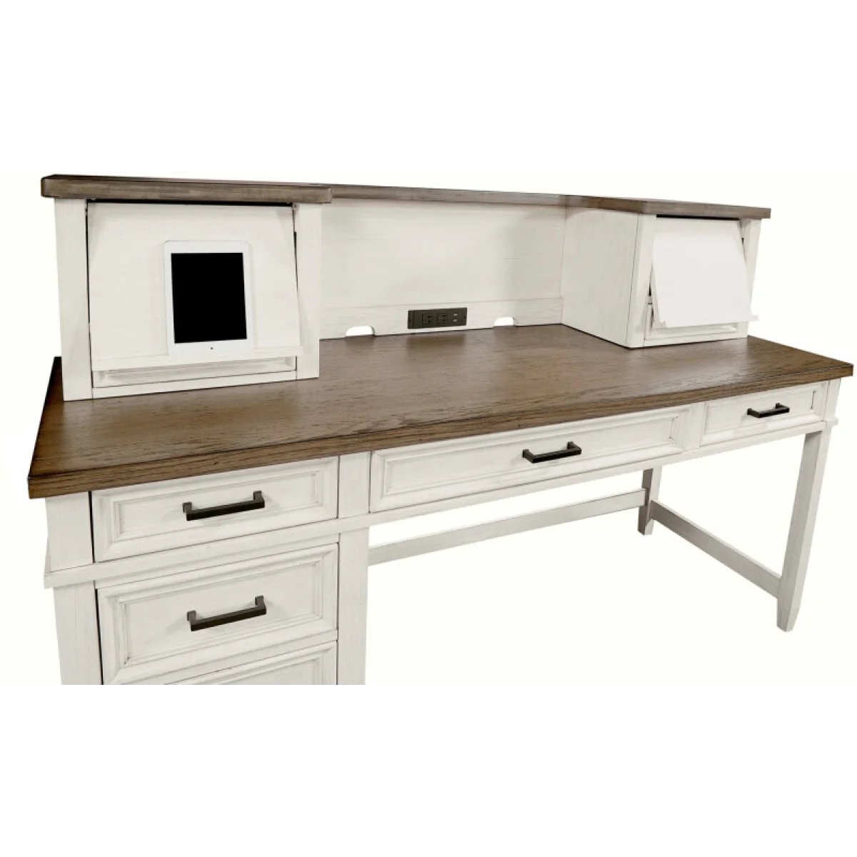 Caraway Single Ped Desk Hutch Desks Aged Ivory 8