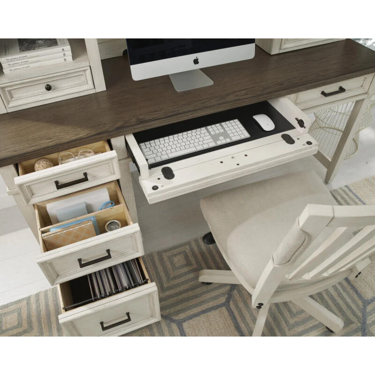 Caraway Pedestal Desk And Return I248HOGRP1a Desks Aged Ivory 16