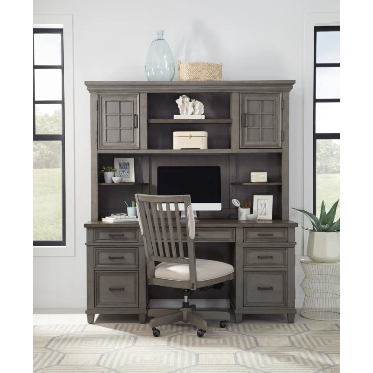 Caraway Credenza & Hutch I248HOGRP1c Desks Aged Slate 7