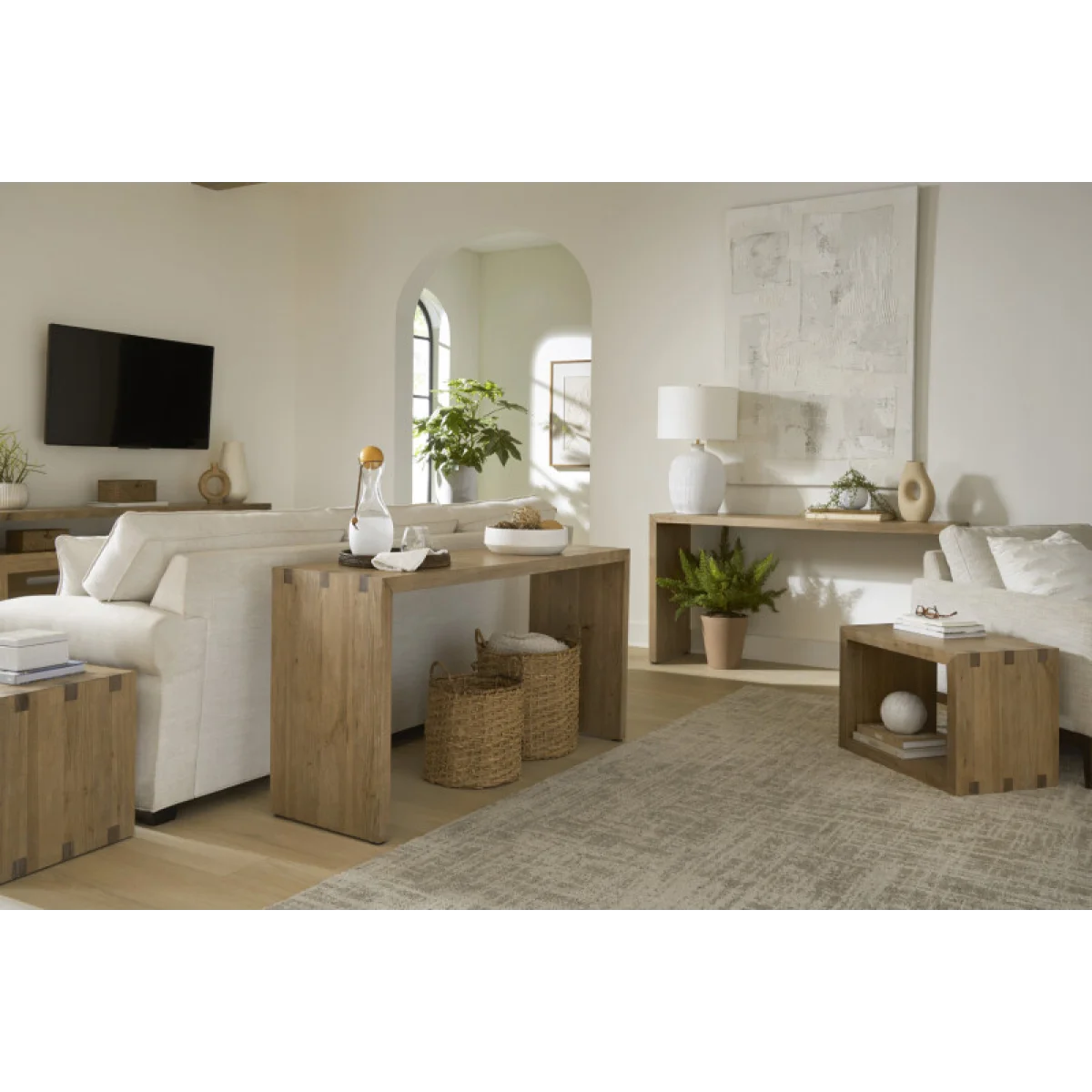 Lyndon Nesting Sofa Table W/ Stools Console Tables Aspen Home 8