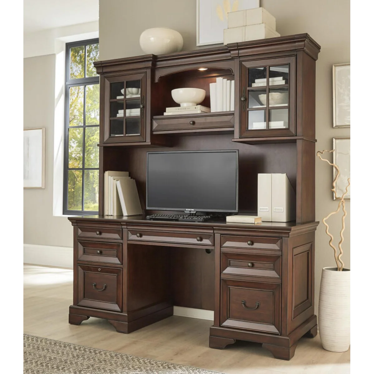 Richmond 66″ Credenza & Hutch I40HOGRP2 Desks Aspen Home 9