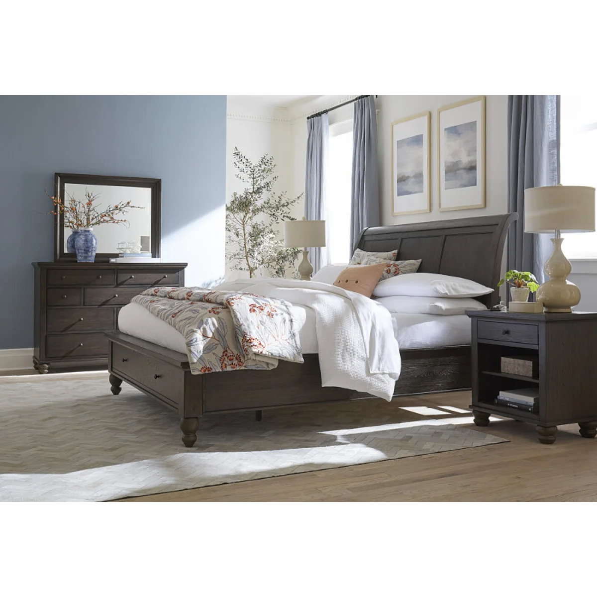 Cambridge Queen Sleigh Bed Hb ICB-400-PPR-KD-1 Beds Aspen Home 7