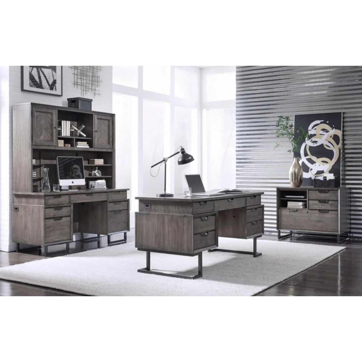 Harper Point 66″ Credenza & Hutch IHPHOGRP2 Desks Aspen Home 8