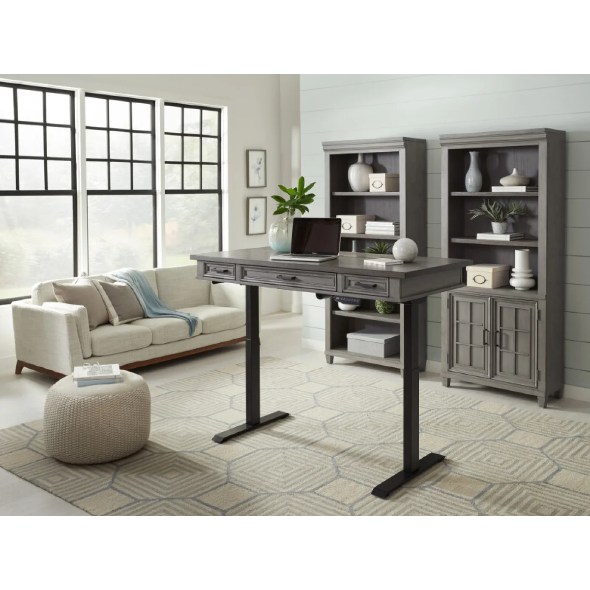 Caraway Adj. Desk Base – Black Desks Aged Ivory 30