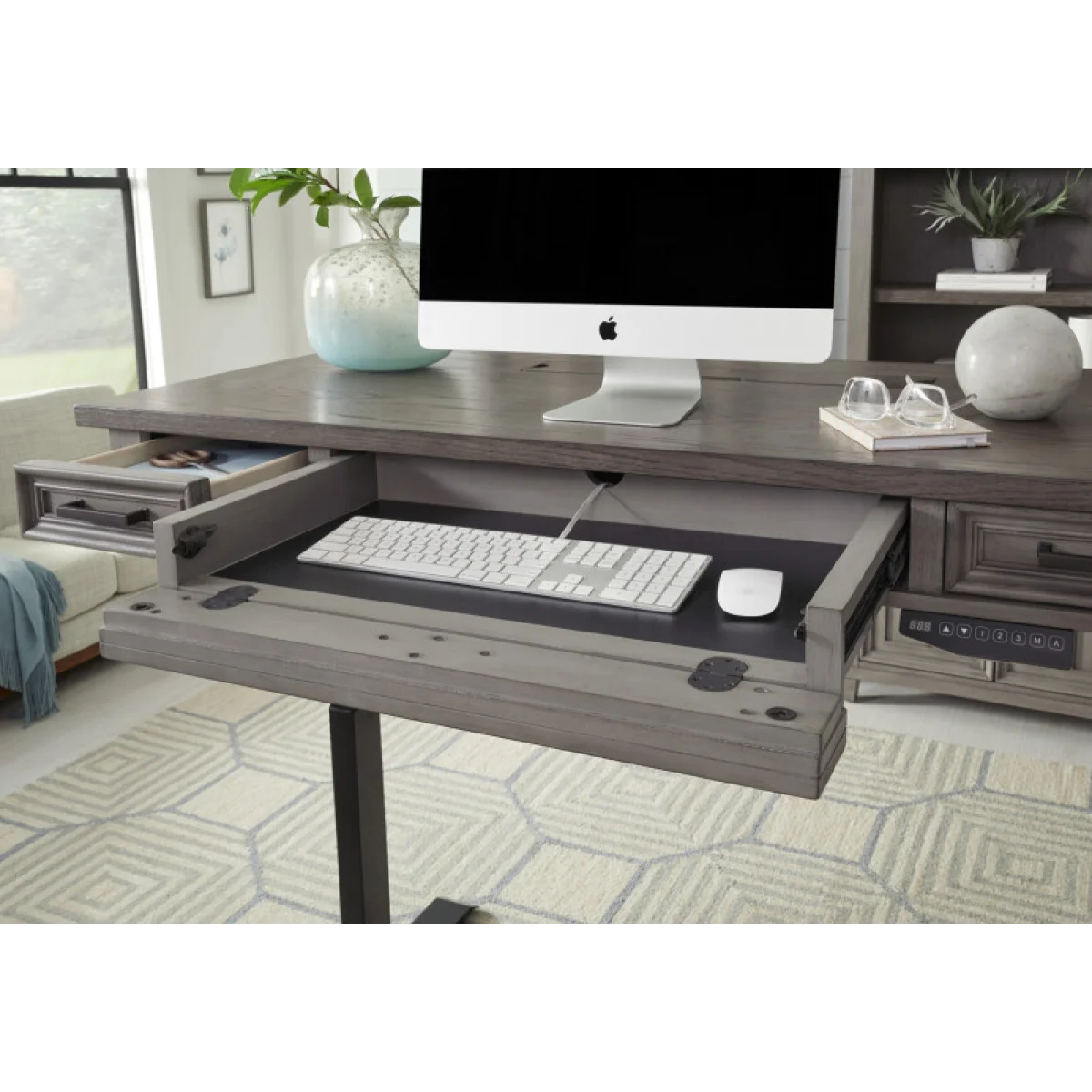Caraway Adj. Desk Base – Black Desks Aged Ivory 27