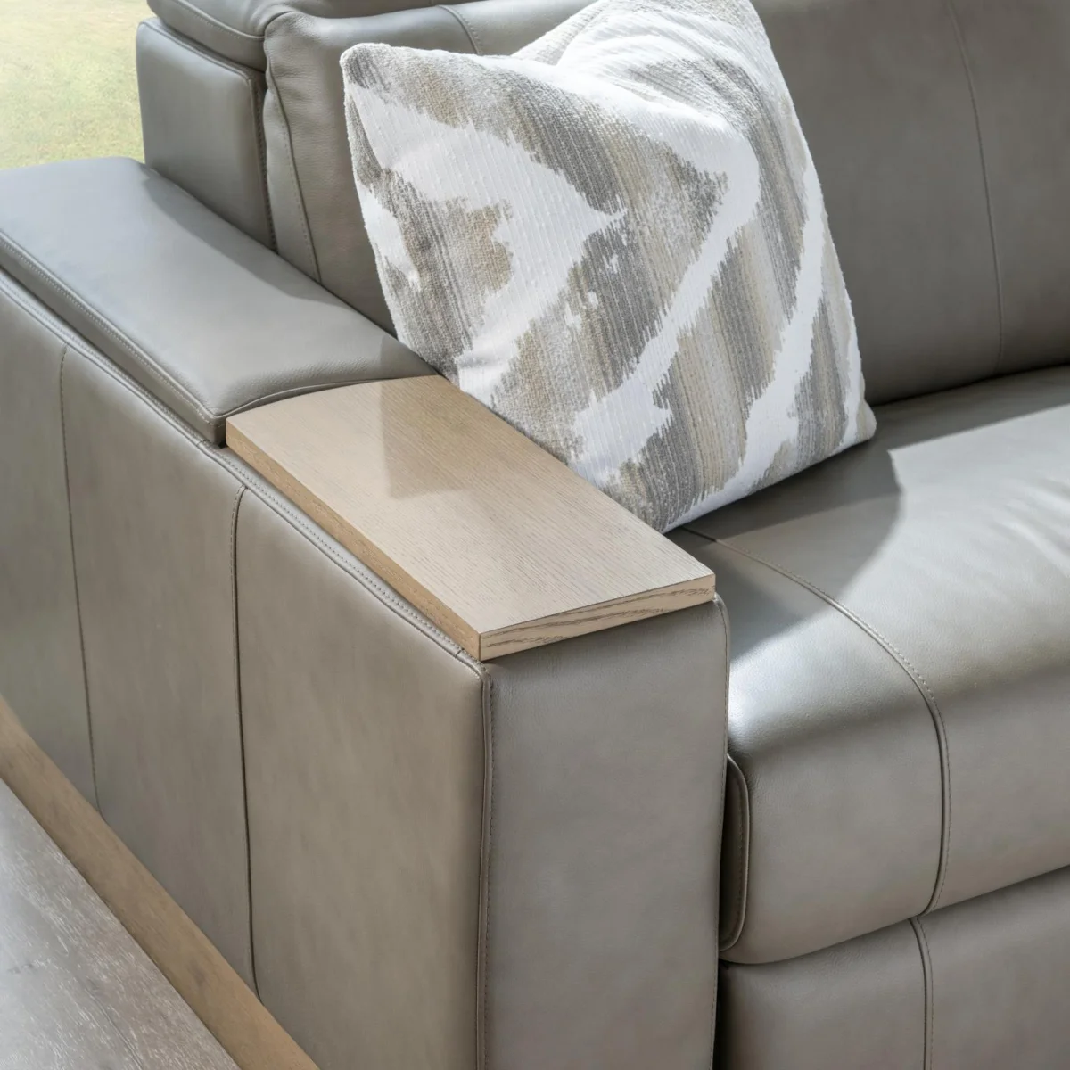 Laf P2 Swivel Tray Arm, Wood Base, Storage Arm, Power Grommet, And One 20″ Pillow Sectionals Gray 8