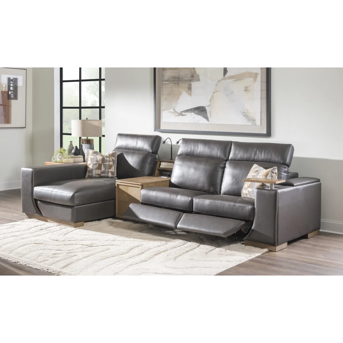Laf Lift Top Storage Chaise With Back Arm Storage, Power Grommet, Reading Light, And, One 18″ Pillow Sectionals Brown 7