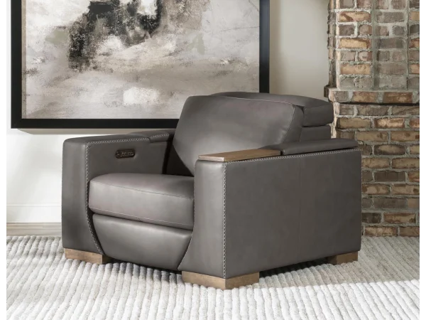 Swivel Chair W/rachet Headrest, Storage Arm, Wood Swivel Top, Power Grommet, And Ipad Holder Sectionals Gray