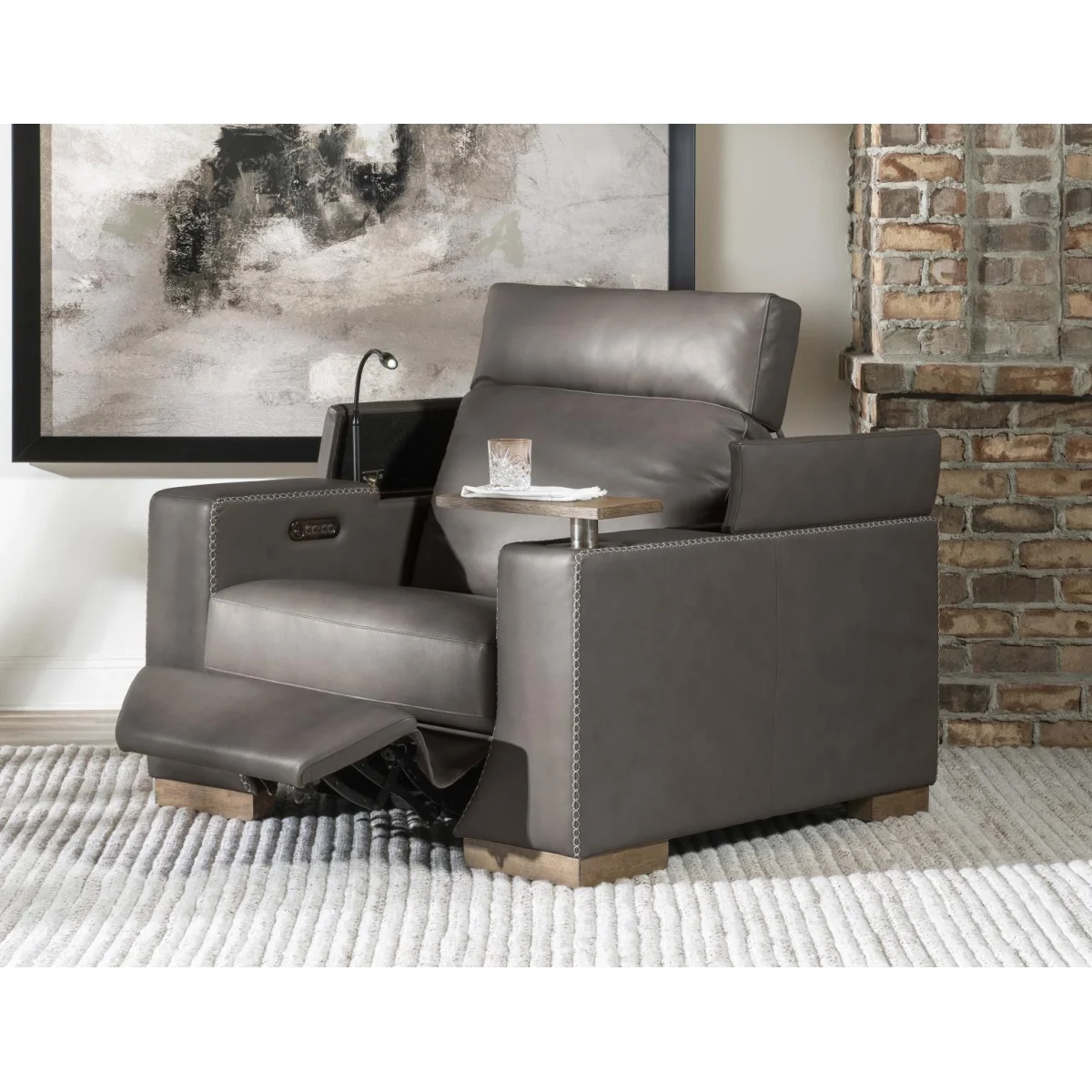 Swivel Chair W/rachet Headrest, Storage Arm, Wood Swivel Top, Power Grommet, And Ipad Holder Sectionals Gray 6