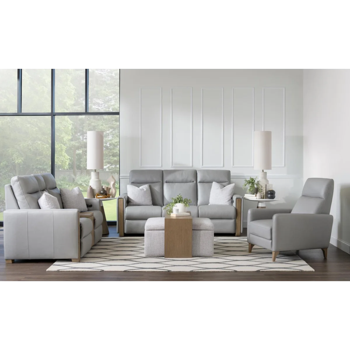 P2 Sofa With Wood Top Ddt, Cupholders, Wireless Charging, 2 Reading Lights, 110 Power Usbc, And 2 Pillows Sofas Gray 8