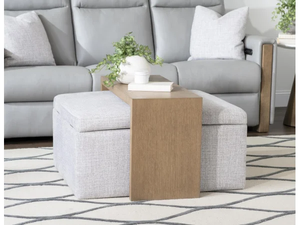 Square Castered Storage Ottoman With Wood Tray Ottomans & Poufs Gray