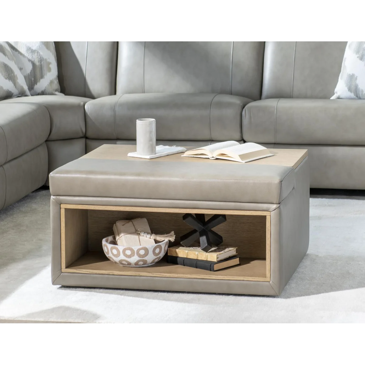 Ottoman With Pop Up Tray Ottomans & Poufs Gray 4