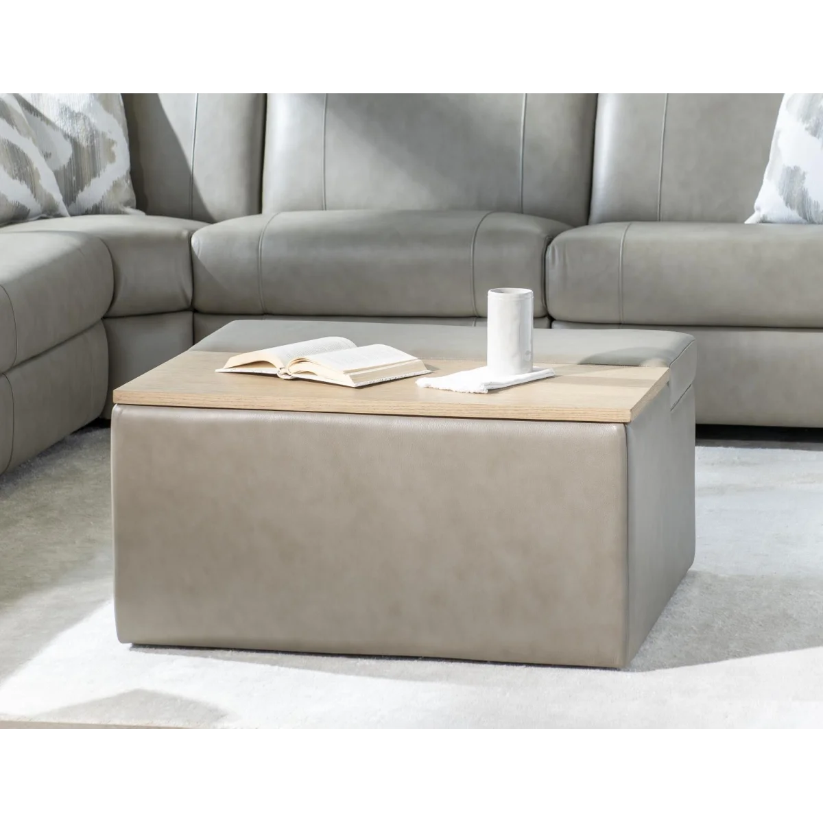 Ottoman With Pop Up Tray Ottomans & Poufs Gray 6