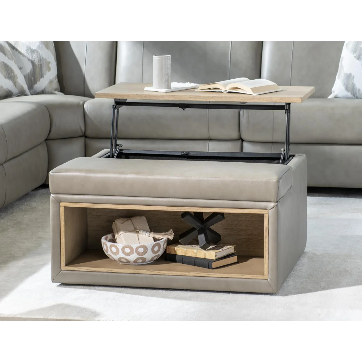Ottoman With Pop Up Tray Ottomans & Poufs Gray 7