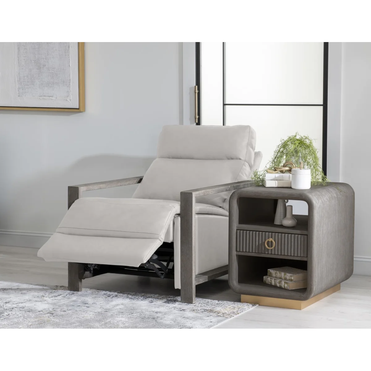 Wood Arm Recliner Recliners Cream 7