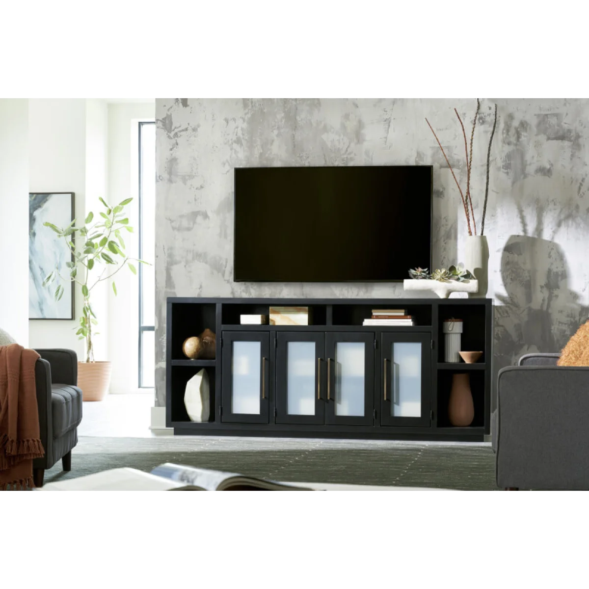 Perry 84″ Console W/ 4 Doors MAA1260-BLK Entertainment Stands Aspen Home 12