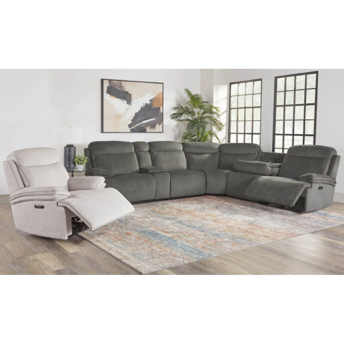 Alpine – Airy Midnight 6pc Zero Gravity Modular Power Reclining Sectional Recliners Airy Midnight 6