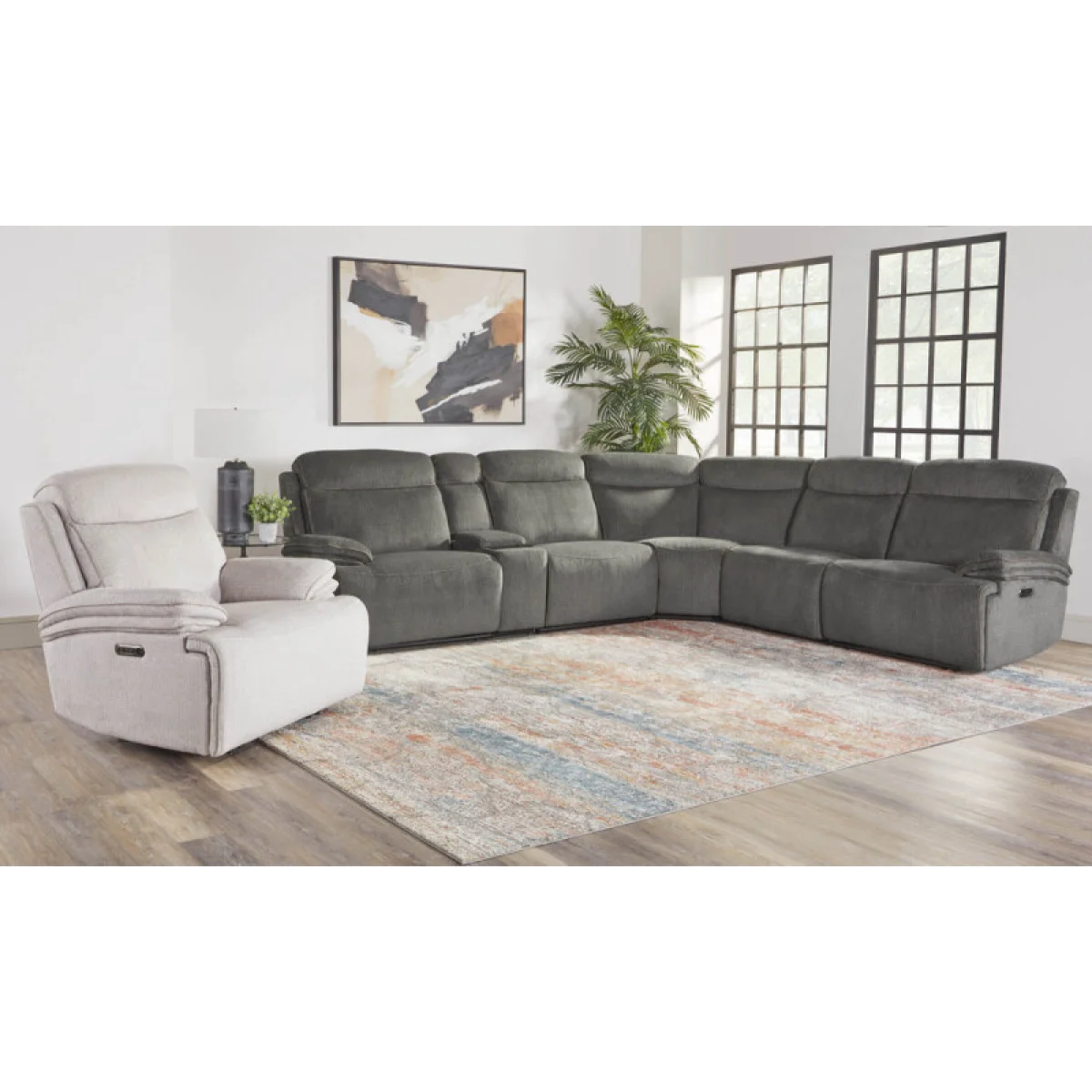 Alpine – Airy Midnight 6pc Zero Gravity Modular Power Reclining Sectional Recliners Airy Midnight 7