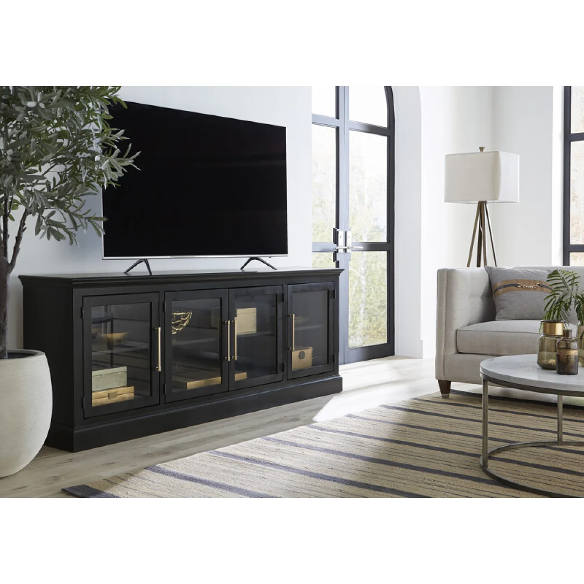Byron 84″ Console W/ 4 Doors MBB1260-BLK Entertainment Stands Aspen Home 8