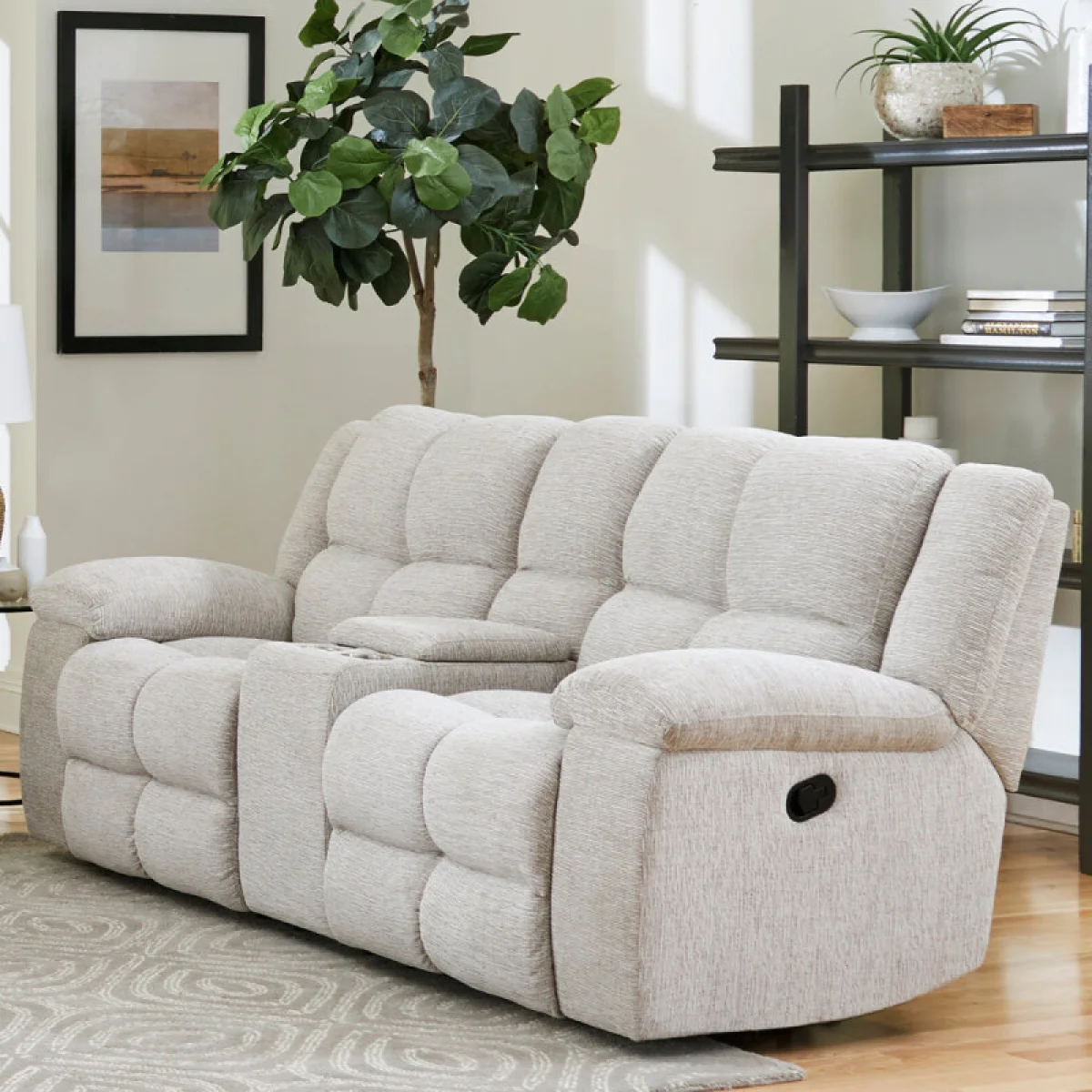 Buster – Opal Taupe Manual Dual Reclining Console Loveseat Recliners Cream 4