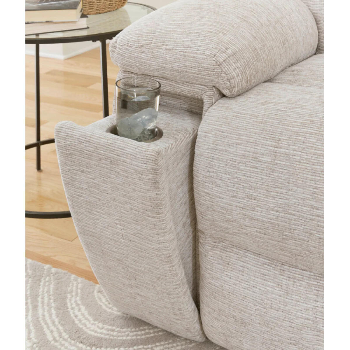 Buster – Opal Taupe Manual Dual Reclining Console Loveseat Recliners Cream 12