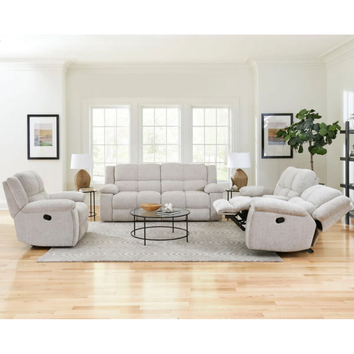 Buster – Opal Taupe Manual Dual Reclining Console Loveseat Recliners Cream 14