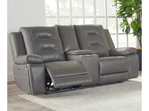 Caldwell – Tahoe Charcoal Power Console Loveseat Recliners Gray