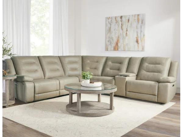 Caldwell – Tahoe Fog 6pc Modular Power Reclining Sectional Recliners Green