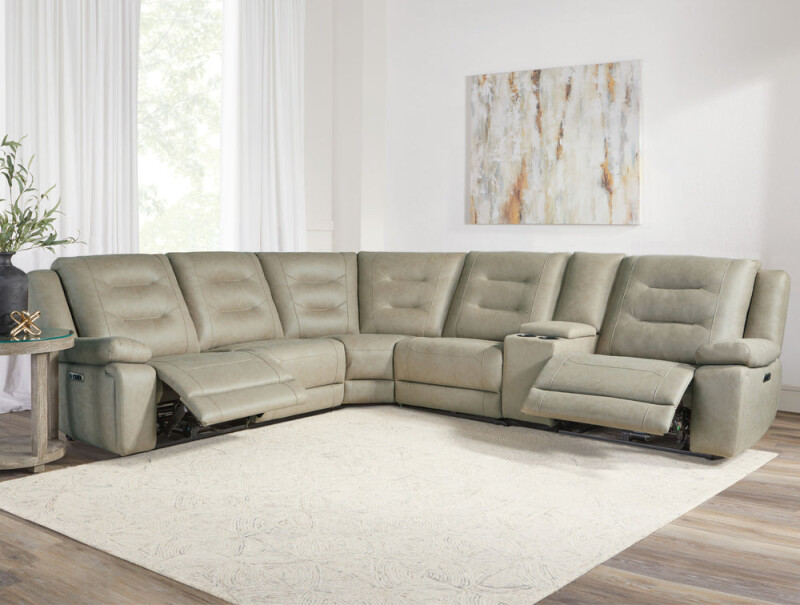 Caldwell – Tahoe Fog 6pc Modular Power Reclining Sectional Recliners Green 6 Caldwell – Tahoe Fog 6pc Modular Power Reclining Sectional Recliners Green 6