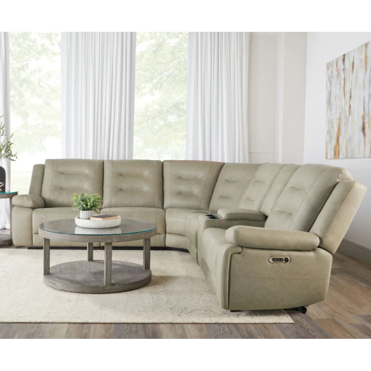 Caldwell – Tahoe Fog 6pc Modular Power Reclining Sectional Recliners Green 7