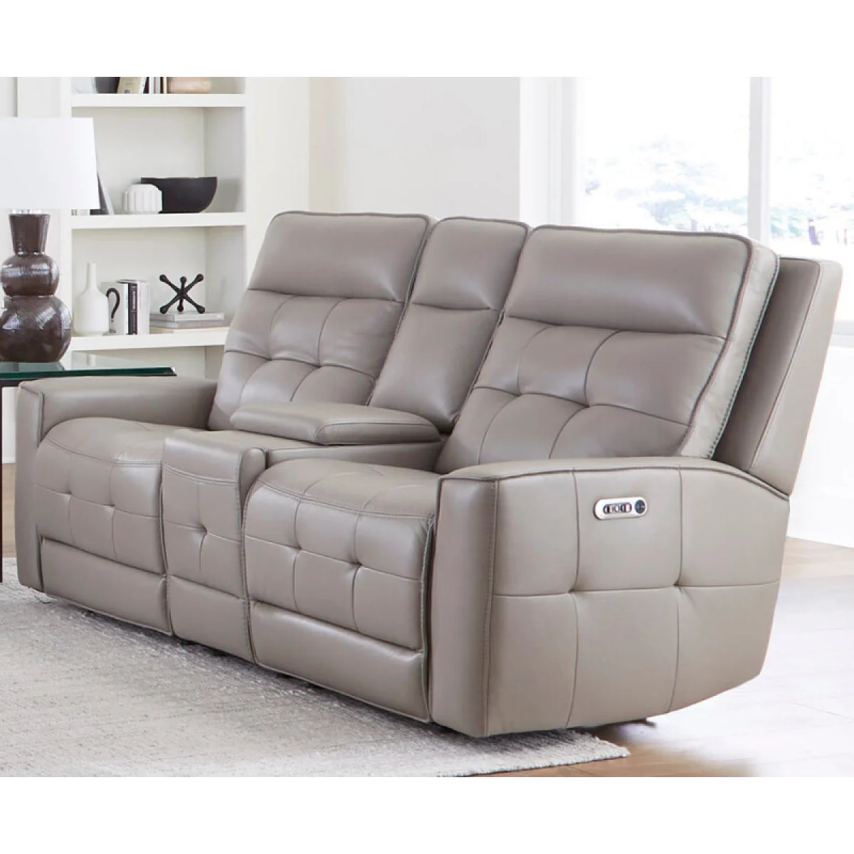 Canterbury – Pewter Power Zero Gravity Console Loveseat Recliners Gray 4