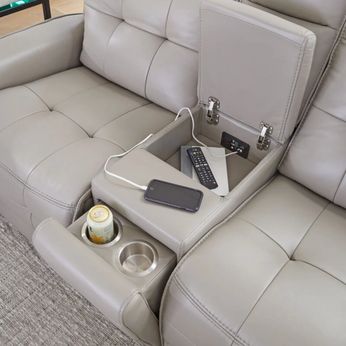 Canterbury – Pewter Power Zero Gravity Console Loveseat Recliners Gray 16