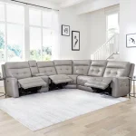 Canterbury – Pewter 6pc Zero Gravity Modular Power Reclining Sectional Recliners Gray 13