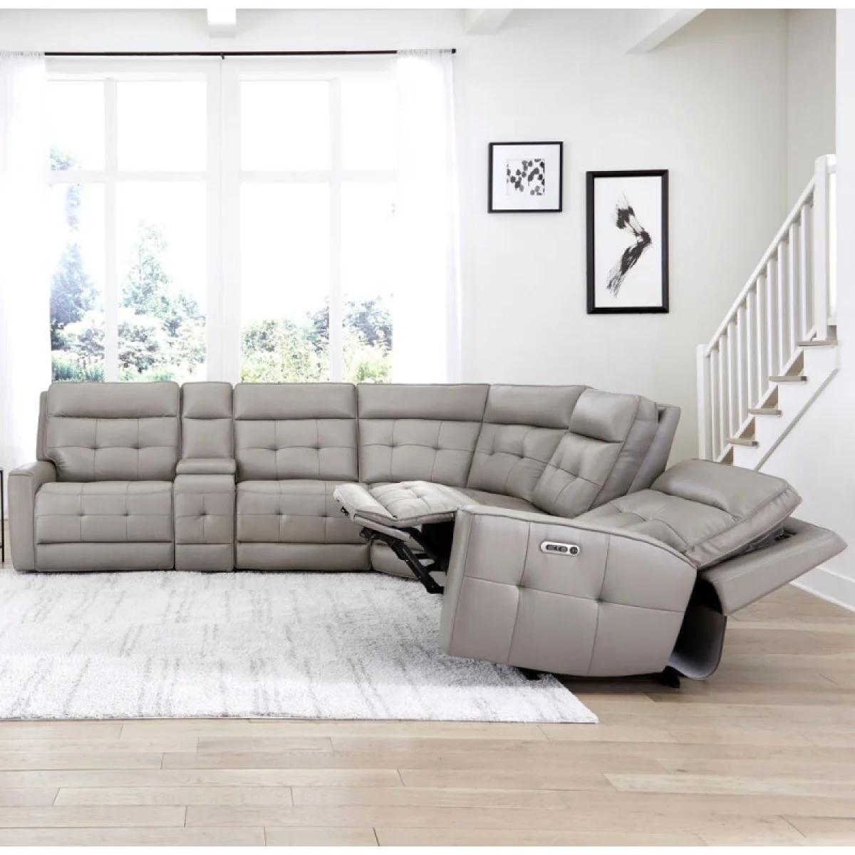 Canterbury – Pewter 6pc Zero Gravity Modular Power Reclining Sectional Recliners Gray 7