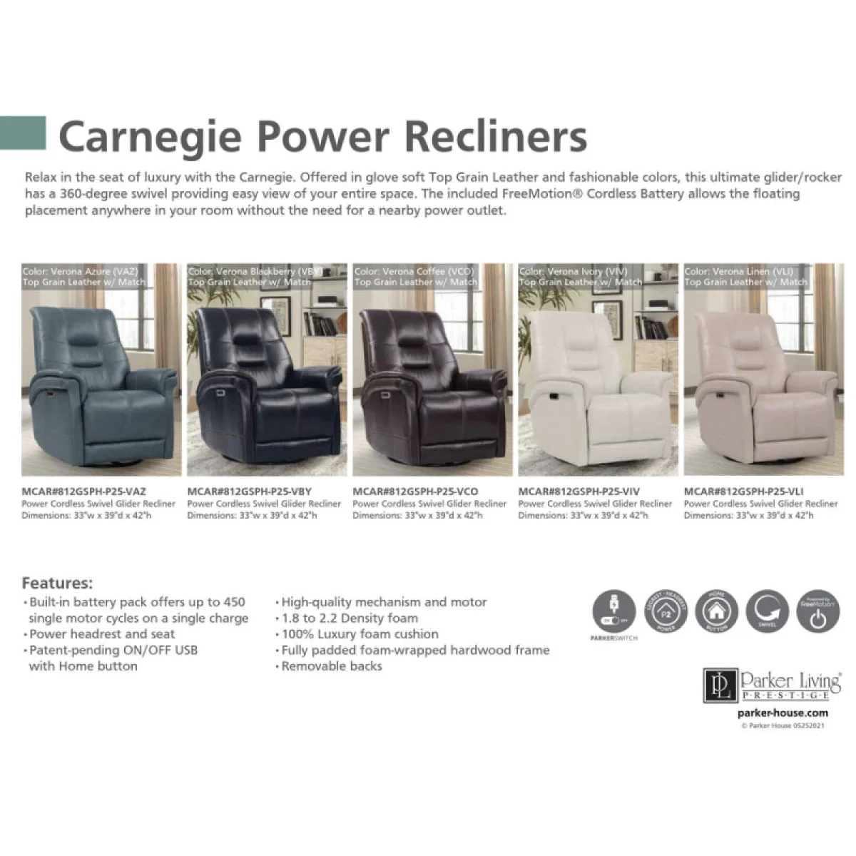 Carnegie – Verona Azure – Powered By Freemotion Power Cordless Swivel Glider Recliner Recliners blue 16