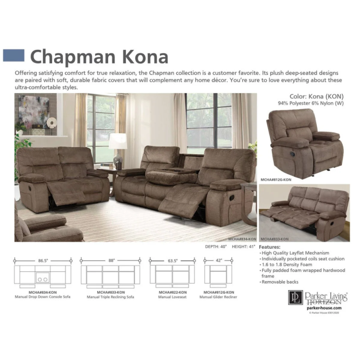 Chapman – Kona Manual Loveseat Recliners Brown 7